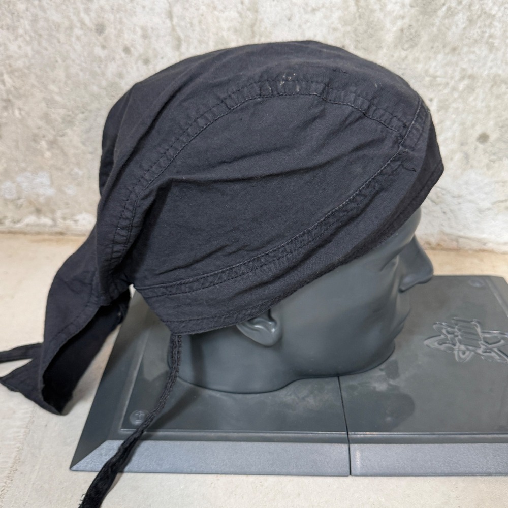 vintage 90s harley Black Cotton Biker Headwrap Bandana Skull Cap One Size